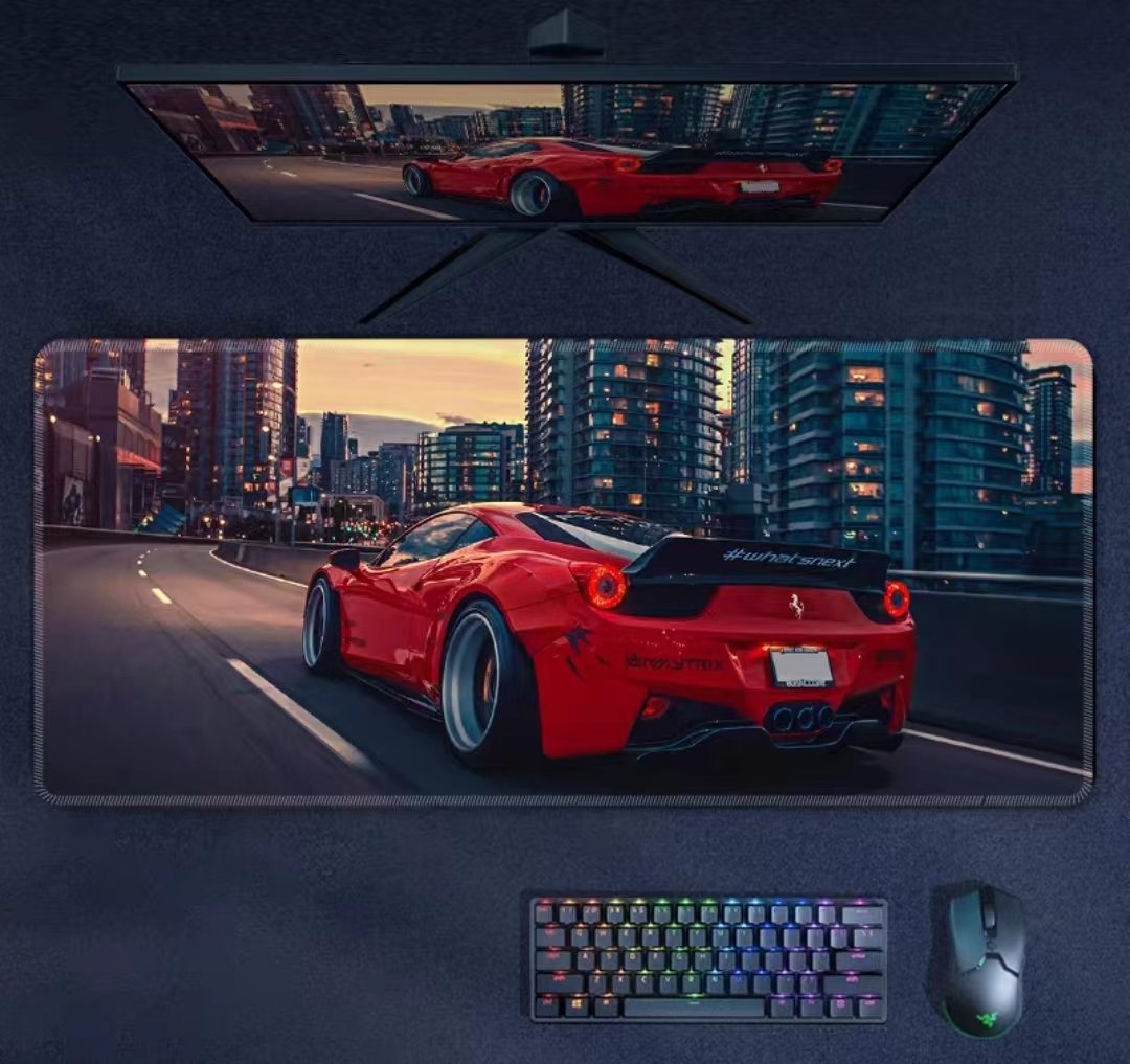 Gaming mouse pad with printed sports car design